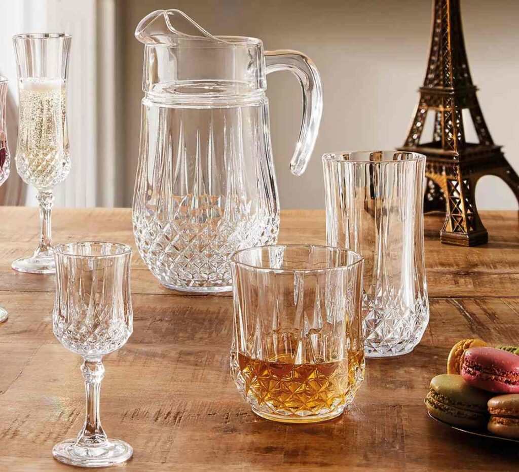 juego de jarra, vasos y copas cristal de arques