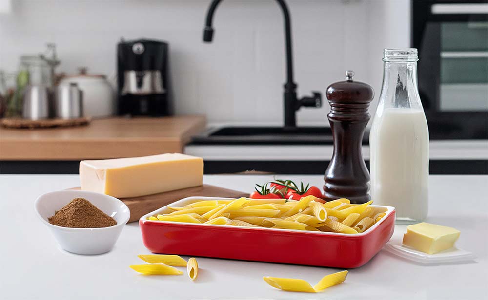 Macarrones con queso cheddar y calabaza asada