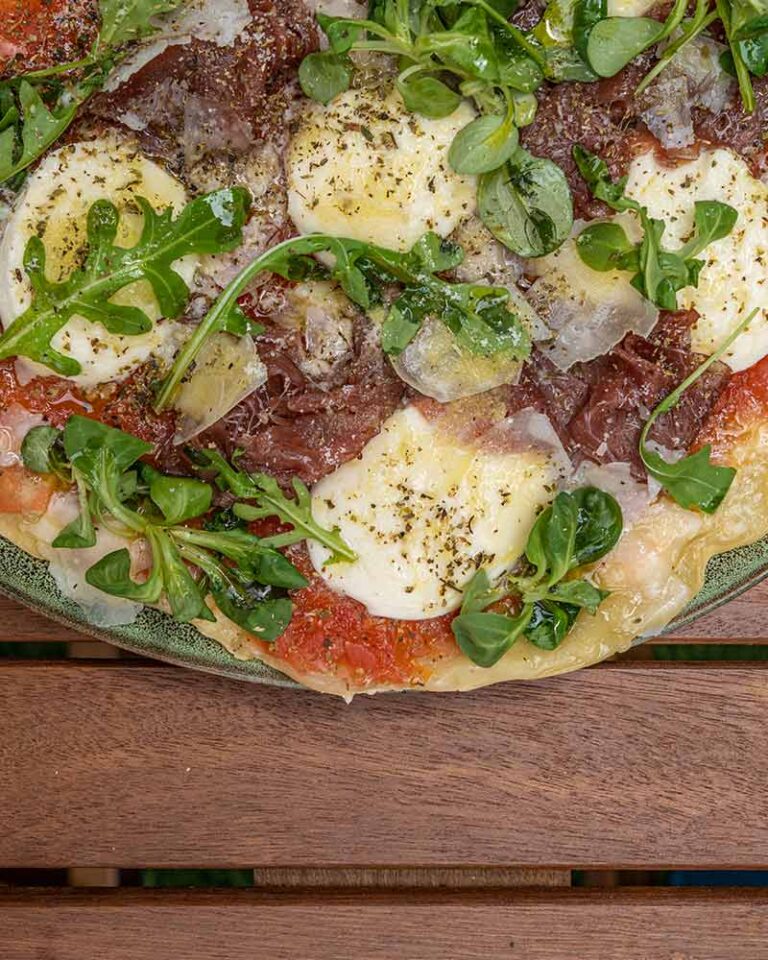 Pizza de prosciutto y rúcula SIN horno