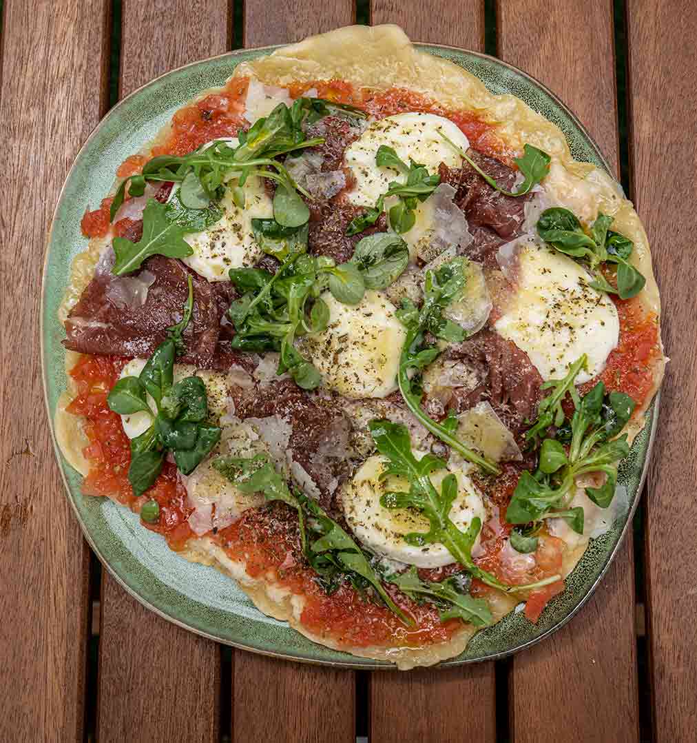 Pizza de prosciutto y rúcula SIN horno